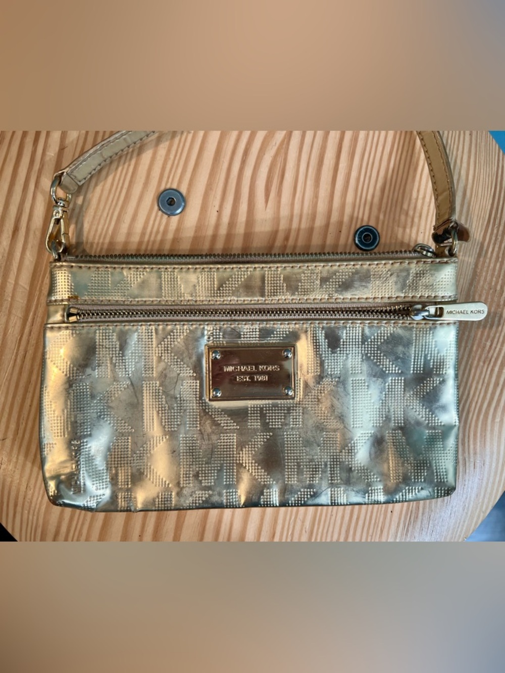 Michael Kors Metallic Gold Logo Large Wristlet
